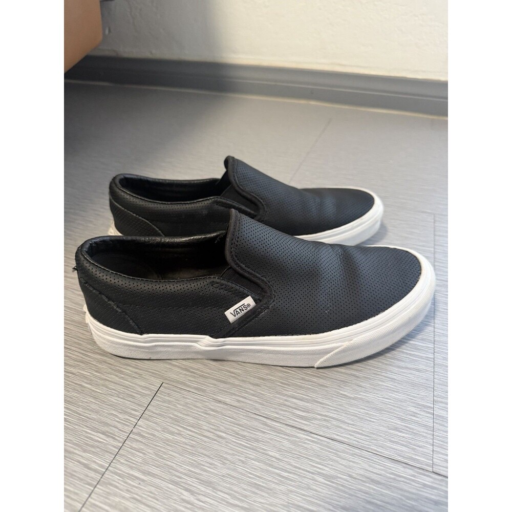 Vans Classic Slip On Perforated Leather Sneakers Black White Mens 8/Womens 9.5